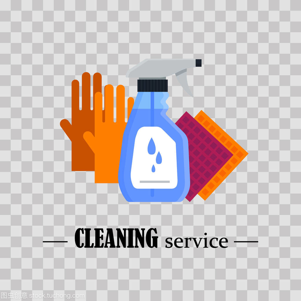 清潔服務(wù)。在透明的背景上設(shè)置房屋清潔工具。洗滌劑和消毒劑產(chǎn)品, 洗滌用家用設(shè)備. 平面矢量圖解
